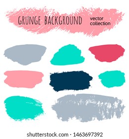 Paint stains grunge collection. Set of colorful grungy hand drawn brush strokes isolated on white. Abstract ink texture, design elements, borders or frames. Brush strokes set backgrounds.