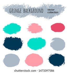 Paint stains grunge collection. Set of colorful grungy hand drawn brush strokes isolated on white. Abstract ink texture, design elements, borders or frames. Brush strokes set backgrounds.
