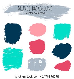 Paint stains grunge collection. Set of colorful grungy hand drawn brush strokes isolated on white. Abstract ink texture, design elements, borders or frames. Brush strokes set backgrounds.
