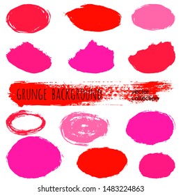 Paint stains grunge collection. Set of colorful grungy hand drawn brush strokes isolated on white. Abstract ink texture, design elements, borders or frames. Brush strokes set backgrounds.