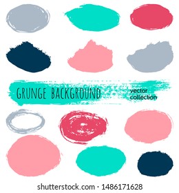 Paint stains grunge collection. Set of colorful grungy hand drawn brush strokes isolated on white. Abstract ink texture, design elements, borders or frames. Brush strokes set backgrounds.
