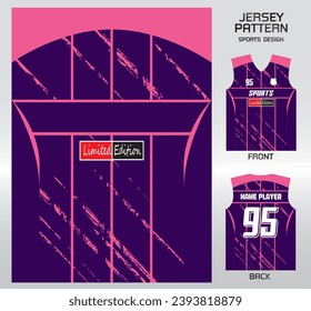 Paint straight lines purple pink pattern design, illustration, textile background for sports t-shirt, football jersey shirt mockup for football club. consistent front view