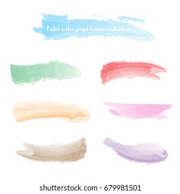 Paint stripe. Distressed banner. Water color isolated paintbrush collection. 