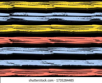 Paint stripe Seamless pattern. Vector striped graphic background. Rainbow color texture for backdrop. Retro style. Summer pattern for kids.