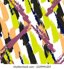 Paint Stripe Vector Seamless Pattern. Color Line Wall Wallpaper. Grunge Stripe Textile Texture. Watercolor Modern Print.