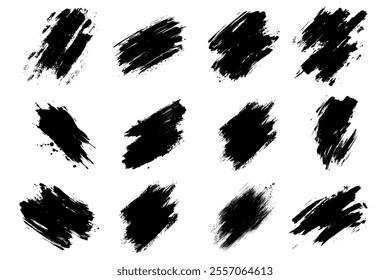 Paint stroke brush, line or texture set on white background.
