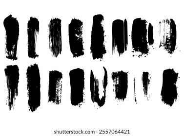 Paint stroke brush set, line or texture set on white background.