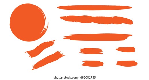Paint Stroke. Set of Hand Painted Orange Brush Strokes.Vector Grunge Brushes. Dirty Artistic Design Elements. Creative Design Elements. Perfect For Logo, Banner.