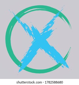Paint strokes with a dry brush. Abstract color background of circle and cross