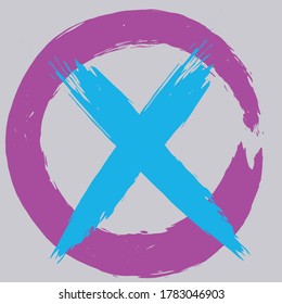Paint strokes with a dry brush. Abstract color background of circle and cross
