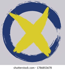 Paint strokes with a dry brush. Abstract color background of circle and cross