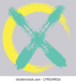 Paint strokes with a dry brush. Abstract color background of circle and cross