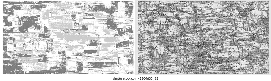 Paint strokes on canvas, detailed hand drawn monochrome patterns set. Clean white cross hatching brush strokes. Bright texture background vector illustration