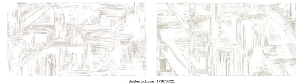 Paint strokes on canvas, light irregular hand drawn messy pattern. Clean white cross hatching brush strokes. Bright texture background set of vector illustrations