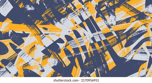 Paint strokes, painting on paper. Dirty oil painted art, yellow and blue vector texture. Abstract grungy background, hand drawn cover, backdrop