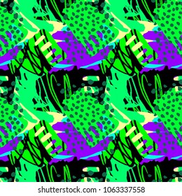Paint strokes seamless pattern.Artistic design with authentic,unique scrapes, watercolour blotted background for funky summer trendy apparel, t-shirts,textile