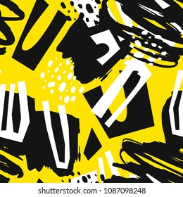Paint strokes seamless pattern.Artistic design with authentic,unique scrapes, watercolour blotted background for funky summer trendy apparel, t-shirts,textile