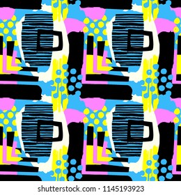 Paint strokes seamless pattern.Artistic design with authentic,unique scrapes, watercolour blotted background for a logo, cards, invitations, posters,banners