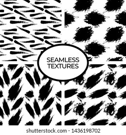 Paint strokes set of seamless texture. Black and white vector illustration