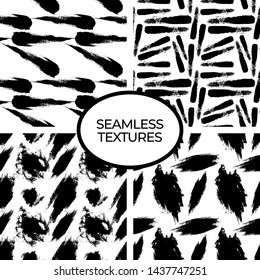 Paint strokes set of seamless texture. Black and white vector illustration