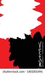 Paint strokes are white and black on a red background. Template for printing a flyer, poster, book cover or brochure. Abstract vector grunge background