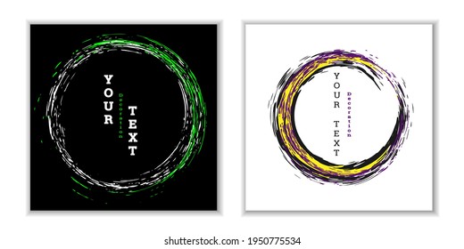 Paint strokes. Zen ink circle emblem. Multi-colored circular strokes with ink or paint. Design template for banners, posters, booklets, covers, magazines. EPS 10