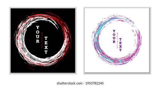 Paint strokes. Zen ink circle emblem. Multi-colored circular strokes with ink or paint. Design template for banners, posters, booklets, covers, magazines. EPS 10