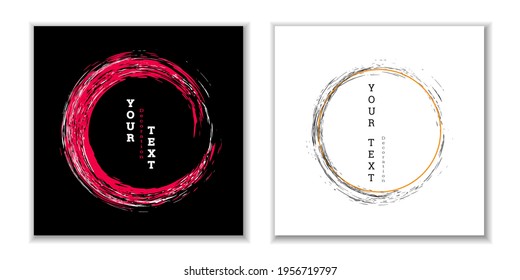 Paint strokes. Zen ink circle emblem. Multi-colored circular strokes with ink or paint. Design template for banners, posters, booklets, covers, magazines. EPS 10