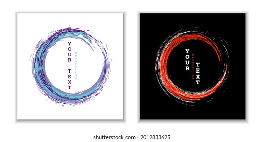 Paint strokes. Zen ink circle emblem. Multi-colored circular strokes with ink or paint. Design template for banners, posters, booklets, covers, magazines. EPS 10