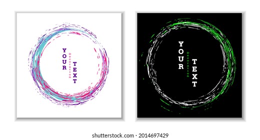 Paint strokes. Zen ink circle emblem. Multi-colored circular strokes with ink or paint. Design template for banners, posters, booklets, covers, magazines. EPS 10