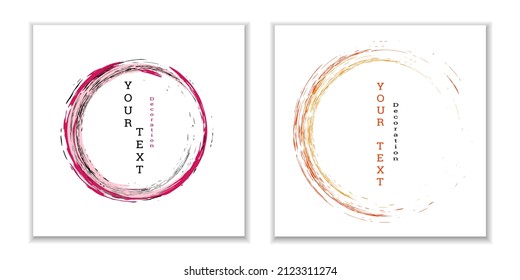 Paint strokes. Zen ink circle emblem. Multi-colored circular strokes with ink or paint. Design template for banners, posters, booklets, covers, magazines. EPS 10