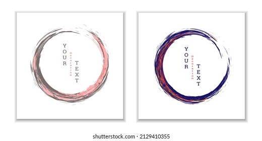 Pintar golpes. Emblema del círculo de tinta zen. Acariciaciones circulares multicolores con tinta o pintura. Plantilla de diseño para carteles, carteles, folletos, portadas, revistas. EPS 10