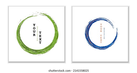 Paint strokes. Zen ink circle emblem. Multi-colored circular strokes with ink or paint. Design template for banners, posters, booklets, covers, magazines. EPS 10