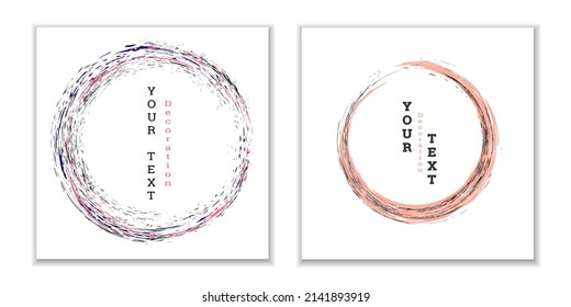 Paint strokes. Zen ink circle emblem. Multi-colored circular strokes with ink or paint. Design template for banners, posters, booklets, covers, magazines. EPS 10