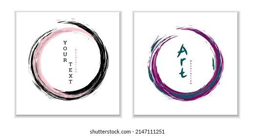 Paint strokes. Zen ink circle emblem. Multi-colored circular strokes with ink or paint. Design template for banners, posters, booklets, covers, magazines. EPS 10