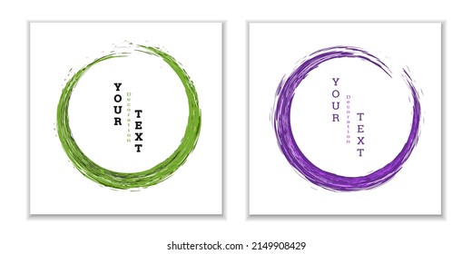 Paint strokes. Zen ink circle emblem. Multi-colored circular strokes with ink or paint. Design template for banners, posters, booklets, covers, magazines. EPS 10