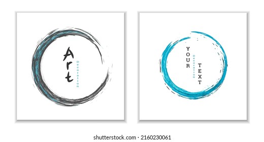 Pintar golpes. Emblema del círculo de tinta zen. Acariciaciones circulares multicolores con tinta o pintura. Plantilla de diseño para carteles, carteles, folletos, portadas, revistas. EPS 10