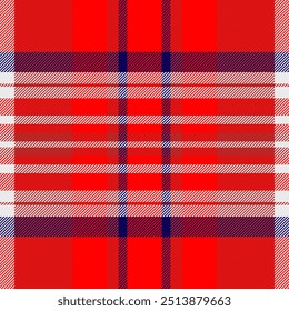 Pinte tecido sem costura tartan, tecido de fundo multi check. Colhe vetor de textura de padrão xadrez em cores vermelhas e brancas.