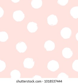 Paint Texture Dots Seamless Pattern. Vector Hand Drawn Pastel Pink Background
