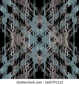 Paint Texture. Shibori, Staining Ornament. Geo Art. Endless Repeat Painting.  Black Gray Summer Modern Ethnic Wallpaper  Geometric Graphic Ikat  Motif.