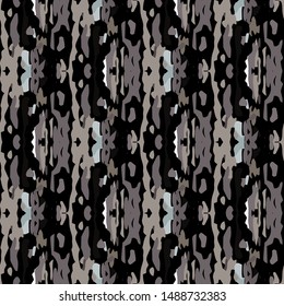 Paint Texture. Shibori, Staining Seamless Pattern. Hand Drawn Painted. Black Gray Modern Old Folk Carpet.  Geometry Woven Tie dye Ornament.