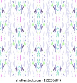 Paint Texture. Shibori, Staining Seamless Pattern. Geo Texture. Hand Drawn Painted. Lilac Violet Ancient Modern Traditional Woven.  Organic Geometric Ikat Mosaic.
