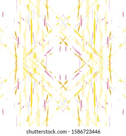 Paint Texture. Shibori, Staining Seamless Pattern. Geo Texture. Hand Drawn Painted. Sepia Yellow Ethnic Traditional Ancient Rug.  Geometry Geometrical Shibori Print.