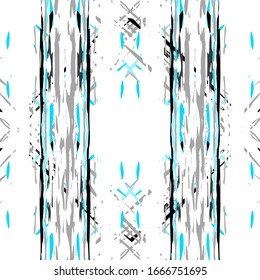 Paint Texture. Shibori, Nahtloses Muster. Geo Texture. Handgezeichnet gestrichen. Blaugrauer, alter, ethnischer Teppich.  Woven Staining Ikat Motif.