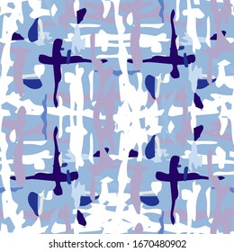 Paint Texture. Shibori, Staining Seamless Pattern. Geo Texture. Hand Drawn Painted. Blue Cyan Modern Summer Folklore Textile.  Watercolor Geometric Paint Tile.