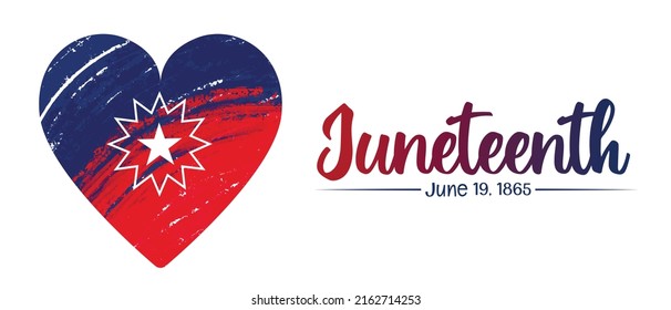 Paint Textured Artistic Vector Illustration Of Juneteenth Flag - White Star On Red Blue Brush Strokes. Juneteenth Banner - African American Freedom Day Celebration