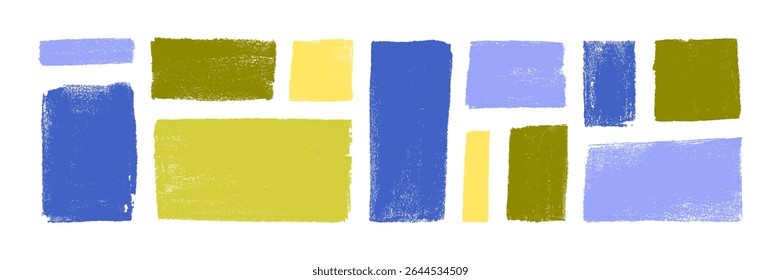 Paint textures, brushstrokes set. Rough grunge style text boxes, brush strokes, smears, scratchy paintbrush banners, backgrounds, ragged patches. Hand-drawn vector illustration isolated on white
