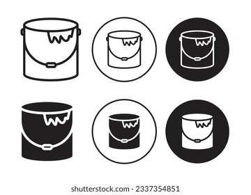 Paint tin bucket icon set. color paint container line vector symbol in filled and outlined style.