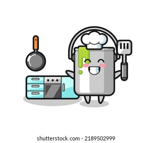 paint tin character illustration as a chef is cooking , cute style design for t shirt, sticker, logo element