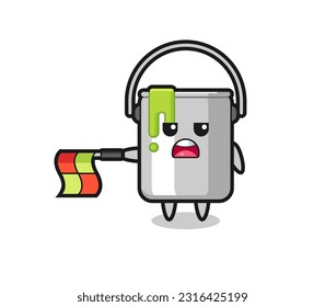 paint tin character as line judge hold the flag straight horizontally , cute style design for t shirt, sticker, logo element
